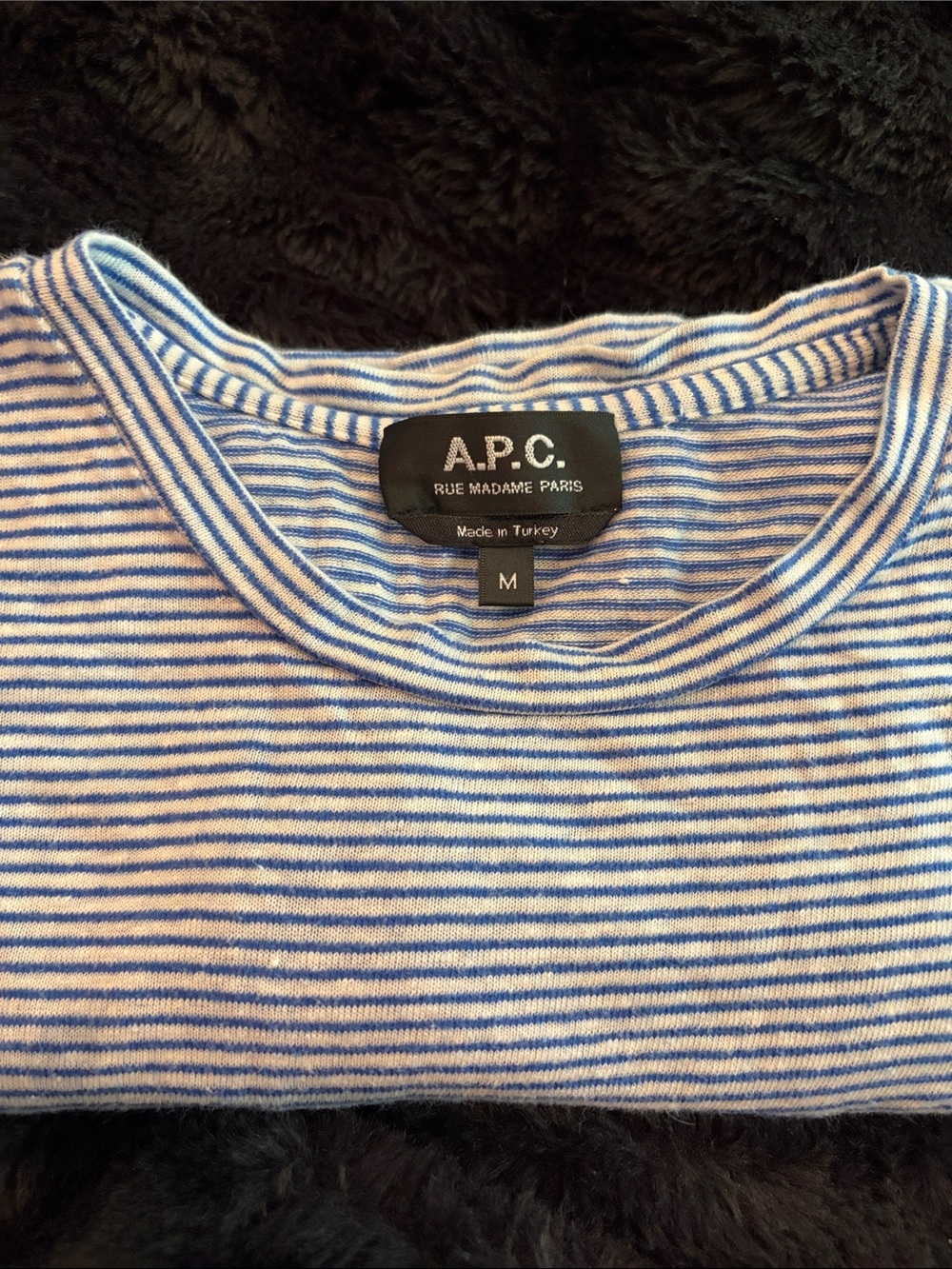 A.P.C. Kids Narrow Blue & White Stripe Short Sleeve Tee